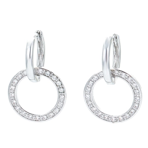 Elegant silver circular hoop earrings with micro-pave cubic zirconia for women