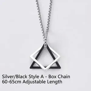 Detail of silver and black triangle necklace with adjustable 60-65cm box chain