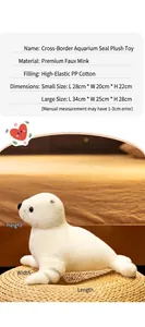 Détails de la peluche phoque blanc en tissu de vison premium et coton PP élastique