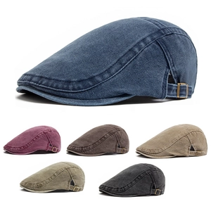 Retro Washed Cotton Beret For Men Women Vintage Distressed Newsboy Cap Adjustable Solid Color Forward Hat Fashion Accessory
