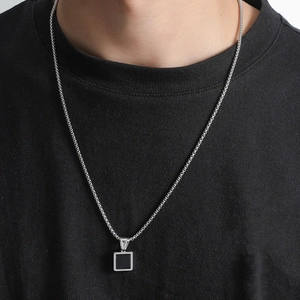 Collana hip hop argento con pendente geometrico in onice nero per uomo e donna trendy