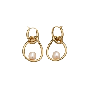 Elegantes pendientes de aro dorados con nudo y perlas barrocas irregulares joya moda