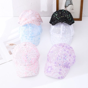 Mesh floral baseball caps with sequins in six colors for women sun protection