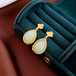 Elegant Chinese style resin drop earrings with golden cloud patterns and silver pins
