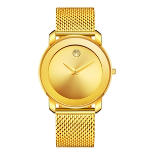 Classic gold mesh strap men's ultra-thin watch with minimalist round dial and single dot