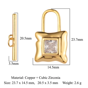 Fermoir à bascule OT en cuivre doré avec zircone pour accessoires de bijoux