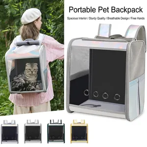Sac À Dos Transport Animaux Transparent Respirant Tissu Oxford Irisé Holographique Chat Chien Voyage Extérieur Portable