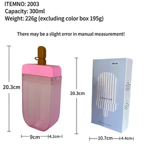 300ml popsicle shaped creative kids water bottle with strap and blue gift box set