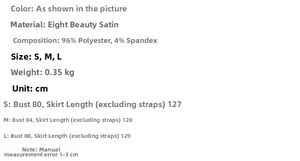 Size chart detail for the irregular sexy split evening dress in satin fabric