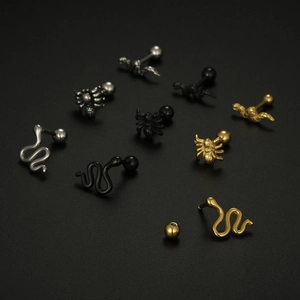 16G Titanstahl Spinne und Schlange Knorpelstecker in Silber, Gold und Schwarz Finish