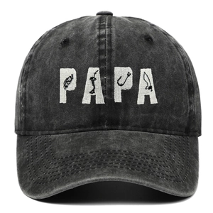 Berretto da Baseball in Cotone Lavato Vintage per Uomo Donna Ricamo PAPA Amo da Pesca Pattern Cappello Parasole Regolabile Regalo All'aperto