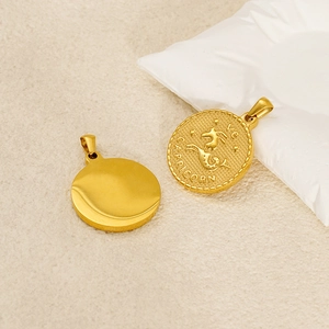 18K vergoldeter Steinbock-Sternzeichen-Anhänger mit Prägemuster auf minimalistischer Medaille