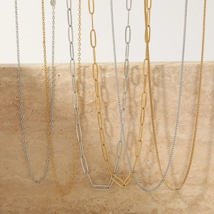 Minimalist French style stainless steel chain necklaces in gold and silver finishes