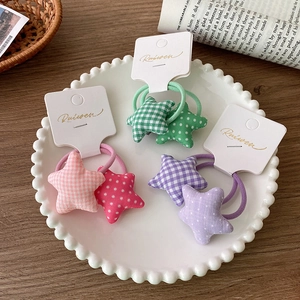 Star-shaped fabric hair ties with plaid and polka dot patterns for girls