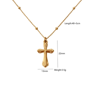 Detailed view of gold cross necklace dimensions showing 22mm pendant and 40cm chain