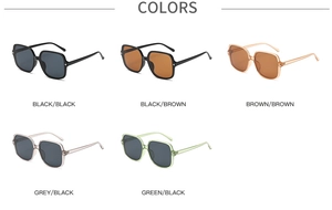 Detailed grid of vintage square frame sunglasses in five assorted fashion colors
