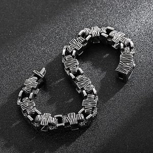 Men's hip hop stainless steel cross bracelet with vintage dark texture and silver finish