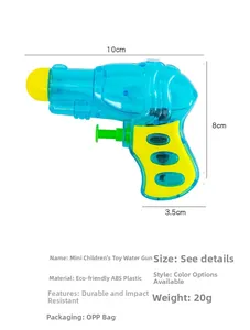 Detailed size view of a 10cm mini blue and yellow transparent water gun for kids