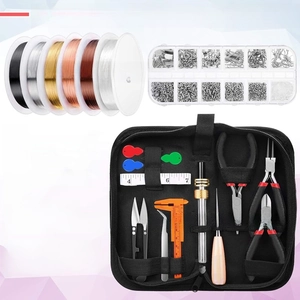 Detailed jewelry tool kit with pliers, wires and 845 pieces of findings in a storage bag