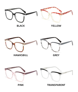 Showcase of six stylish anti-blue light glasses frames in diverse patterns and colors