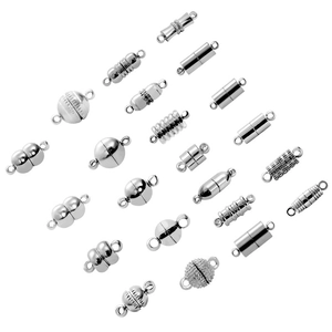 Various silver magnetic jewelry clasps for necklaces and bracelets on white background