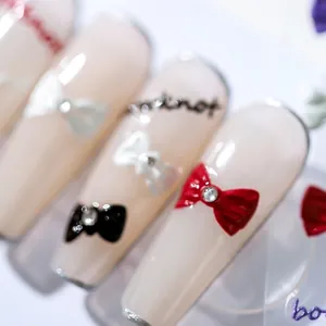 5D stereoscopic bow nail art stickers with 3D resin bows and sparkling rhinestones