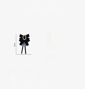 Detail view of black velvet bow brooch with pearls, alloy material and 20x12cm dimensions