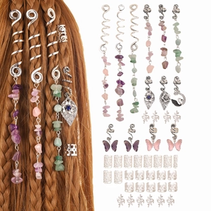 Alloy Dreadlock Charms Braid Hair Jewelry Kit Silver Butterfly Leaf Spring Pendants Rings For Women Individual Fashion Accessories
