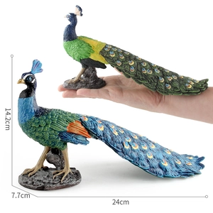 Realistic peacock figurines in blue and green, 24cm length bird animal model toy
