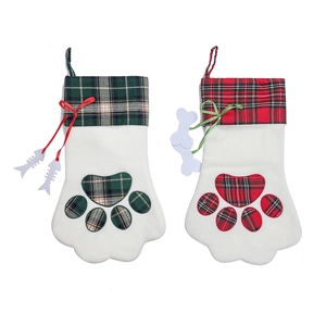 Paire de chaussettes de Noël pour animaux avec motif de patte et breloques os en rouge et vert
