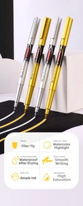 Detail of fiber tips on gold and silver metallic craft pens for DIY painting on black paper