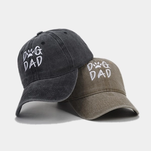 Embroidered DOG DAD washed cotton baseball cap in grey and khaki for outdoor leisure