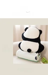 Plüsch-Panda-Kissen Rückansicht mit weicher Flanelldecke im Set für Zuhause und Reisen