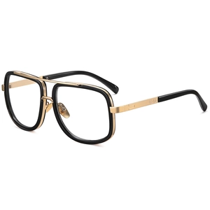 Retro oversized square sunglasses with black frames and gold metal double bridge