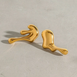 Polished gold irregular lava earrings in stainless steel with minimalist abstract design