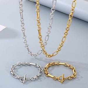 Set di gioielli in acciaio al titanio con collane e bracciali a catena oro e argento