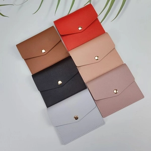 Ultra Thin Mini Wallet Card Holder PU Leather Snap Closure Multi Slot Portable Minimalist Solid Color Purse For Women