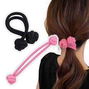 Detail of high-elasticity hair ties in candy colors with double-strand knot design