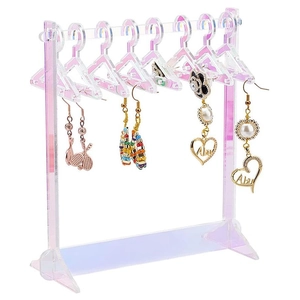 Rainbow acrylic earring display organizer with mini clothes hanger hooks in iridescent finish