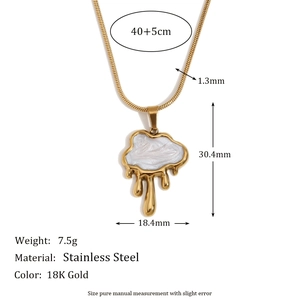 Lava cloud pendant necklace in 18K gold plated stainless steel with size measurements
