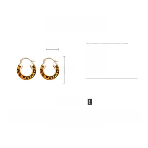 Detail view of 14k gold plated leopard print hoop earrings with dimensions and copper weight