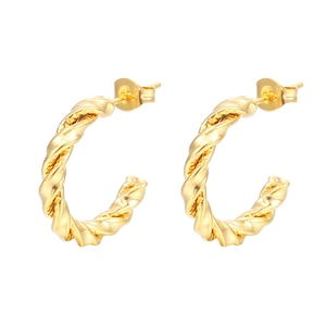 Minimalist twisted gold hoop earrings with spiral design and classic C-shape pattern