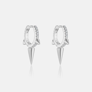 925 Sterling Silver Spike Huggie Hoop Earrings For Women Punk Rock Dangle Earring With Cubic Zirconia