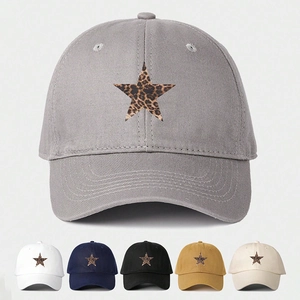 Leopard Print Star Patch Baseball Cap For Women Adjustable Polyester Canvas Curved Brim Casual Fashion Sun Hat