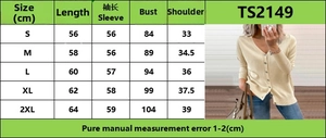 Gedetailleerde maattabel voor dames vest met V-hals, afmetingen van maat S tot 2XL