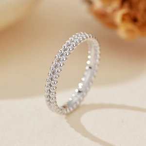 S925 Sterling Silver Double Row Beaded Plain Ring For Women Minimalist Western Geometric Fashion Finger Ring Jewelry Gift