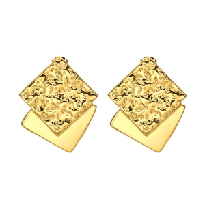 Fashionable 18K gold-plated stainless steel double square drop earrings for women