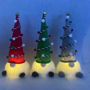 Luminous Christmas faceless gnomes with sequin hats in red, green and grey colors
