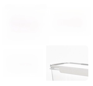 Detail of transparent food storage box showing the built-in drain plate and non-slip lid