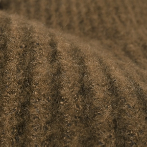 Deep brown warm knitted beanie hat with thick fuzzy texture for winter outdoor wear